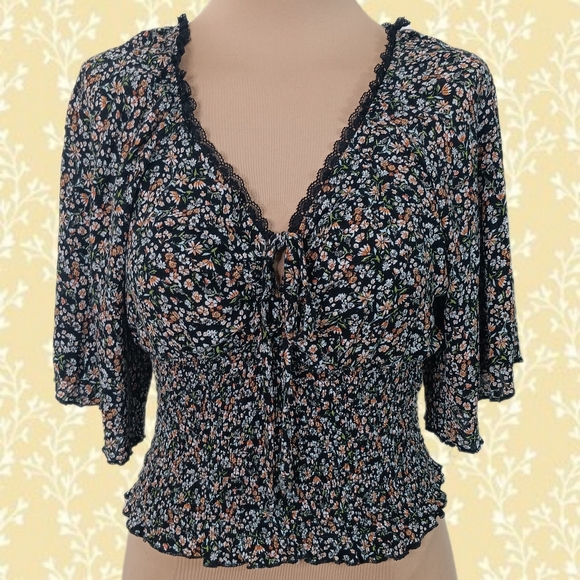 Wild Moss Tops - Boot Barn Wild Moss Sz L Floral Cottage Butterfly Sleeve Peasant Top Blouse